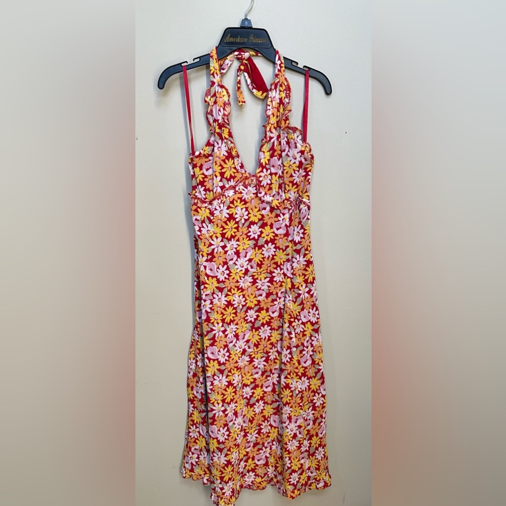 Anthropologie Odille Red Floral Daisy Halter Dress 0